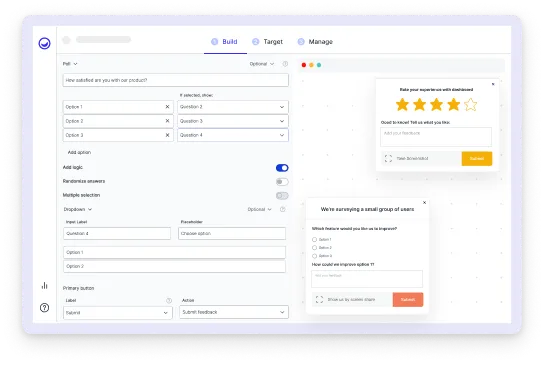 Short customer feedback surveys for websites, in-app and email