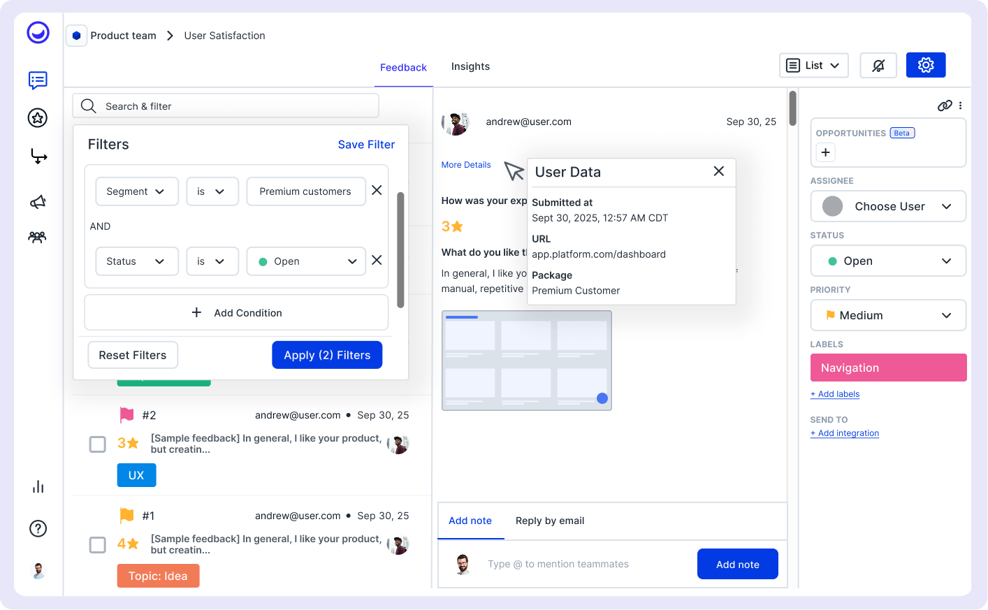 Usersnap in-product surveys