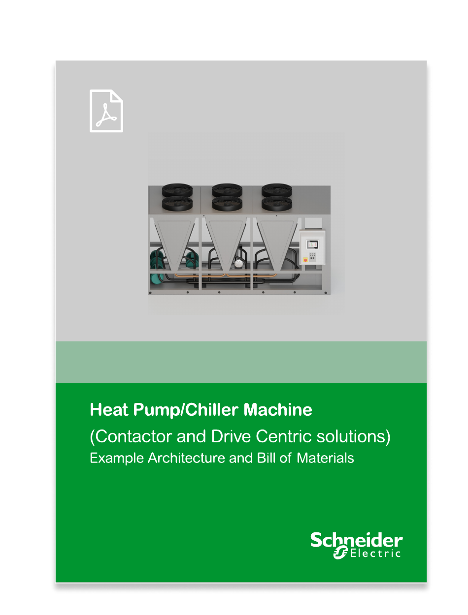 Cover of the Heat Pump/Chiller Machine contactor and drive centric example architecture and bill of materials document