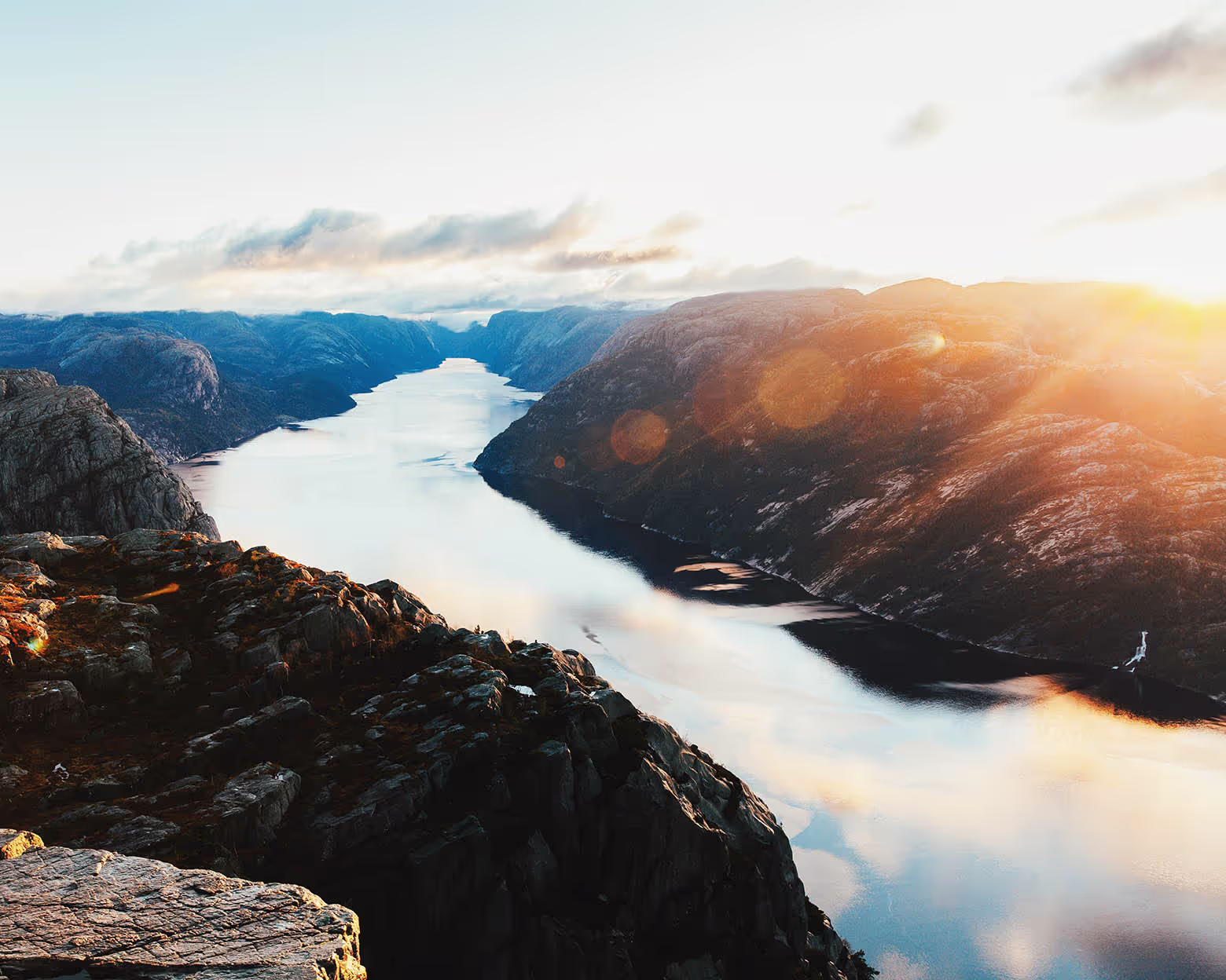 Birds view over Lysefjorden on a sunny day