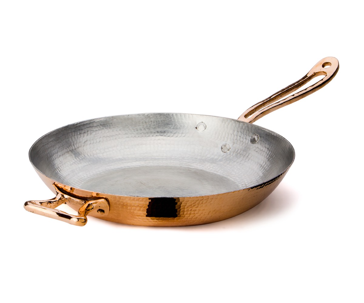 Hammered Copper Fry Pan 12.5 inch – Tin Lined with Bronze Handle