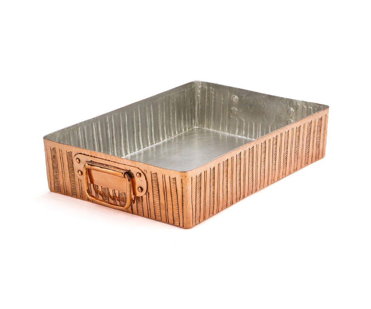 Hand-engraved Copper Roasting Pan 15"x 10.6" 