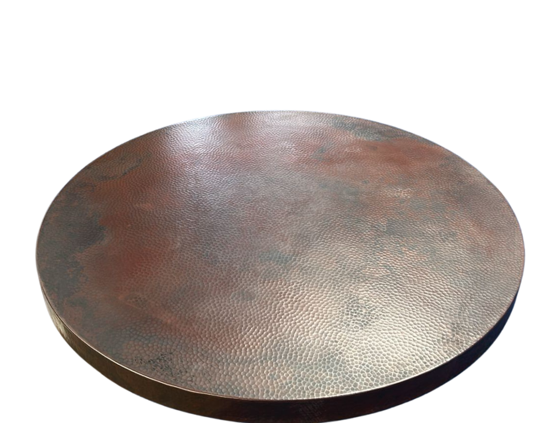Round Copper Tabletop – Dark Patina Hammered Dining Table Top