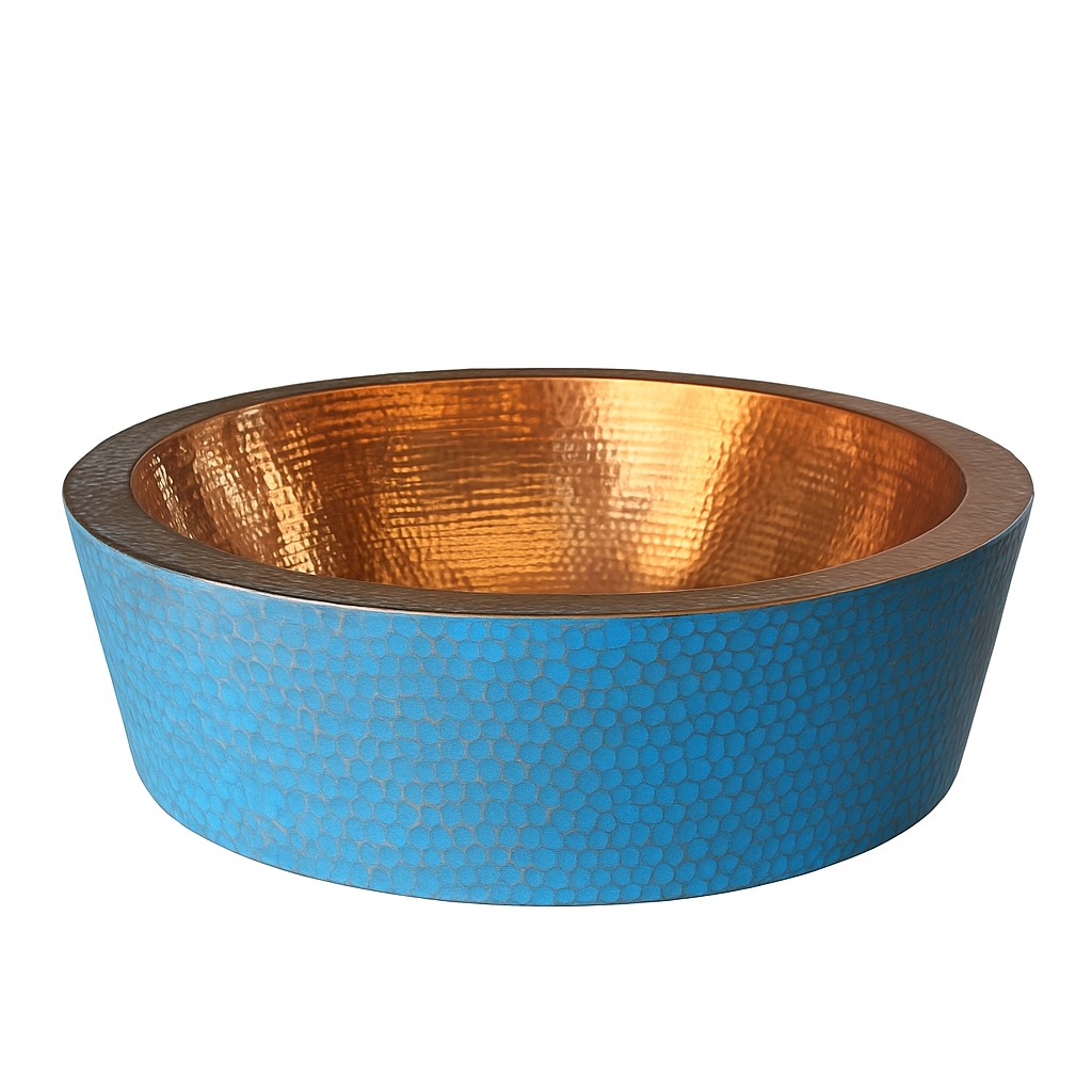 Turquoise Hammered Copper Vessel Sink – 16" Bathroom Sink