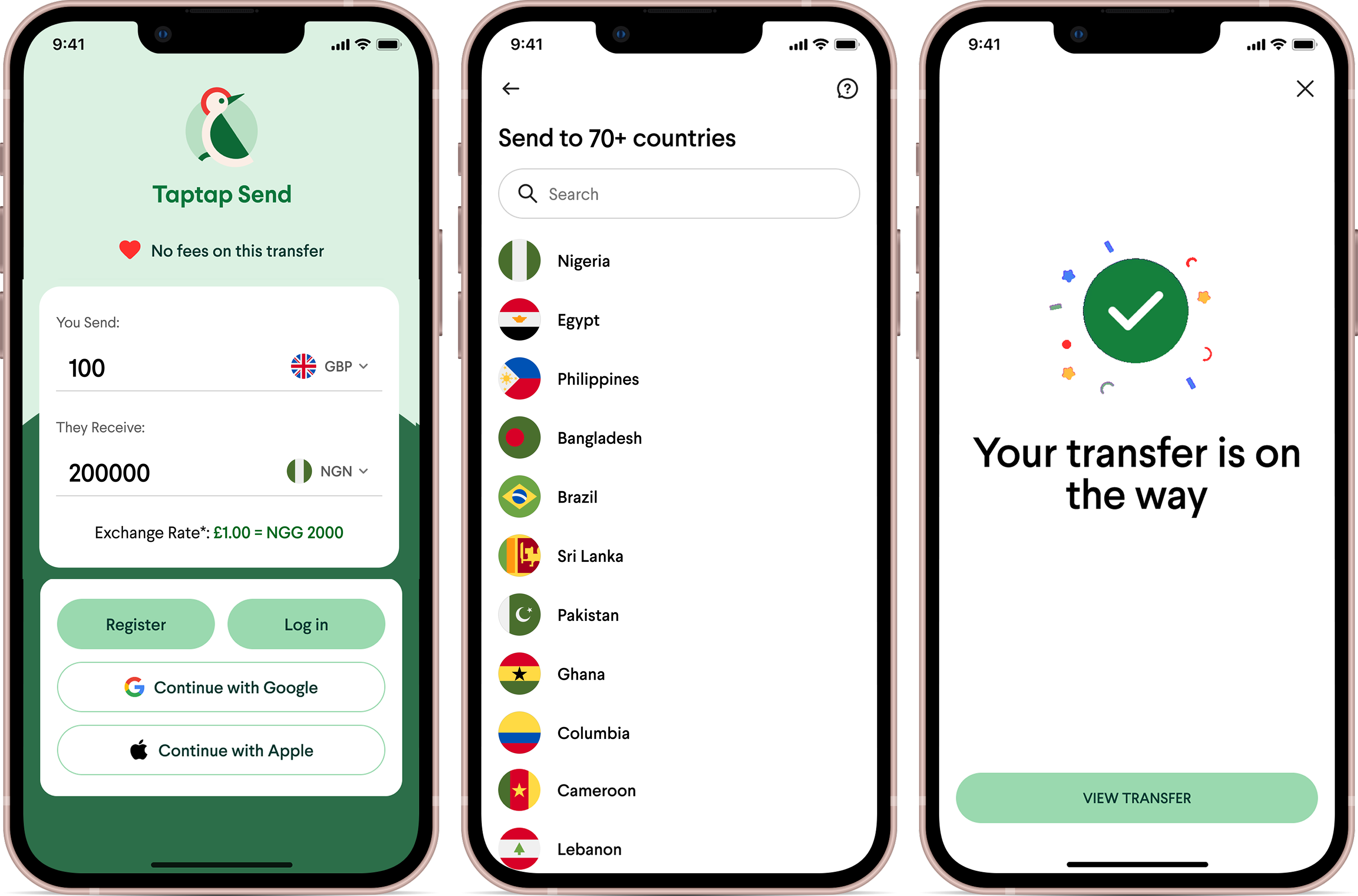 TapTap Send user interface for Nigeria