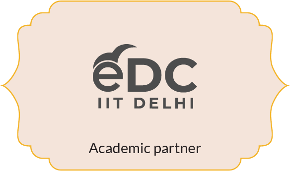 EDC IIT Delhi logo with text Academic partner below it inside a rounded decorative frame.