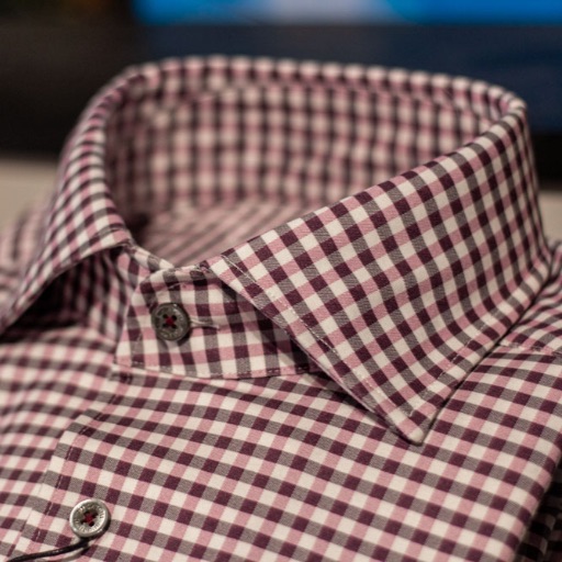 Bold maroon, purple, and grey gradient leaf pattern button-up