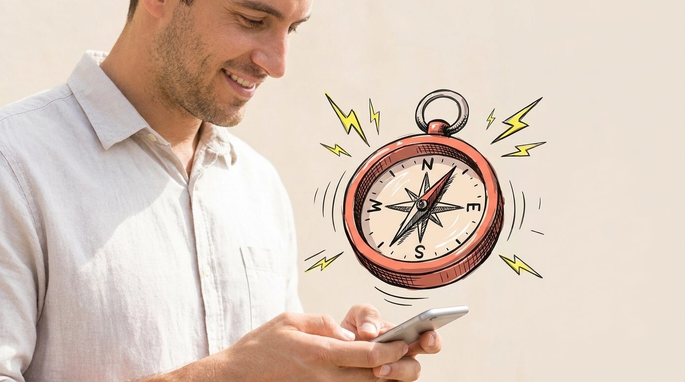 Getekend kompas boven een smartphone - wat is een GEO-specialist