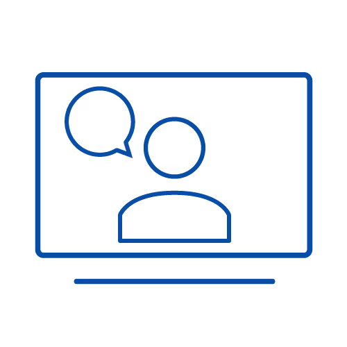 Icon of a computer with a person speaking in an online meeting.