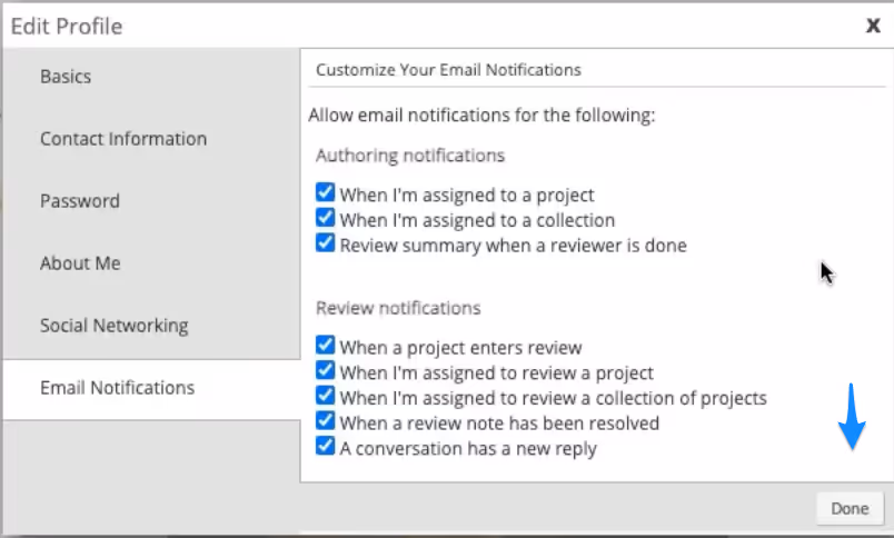 email notification settings