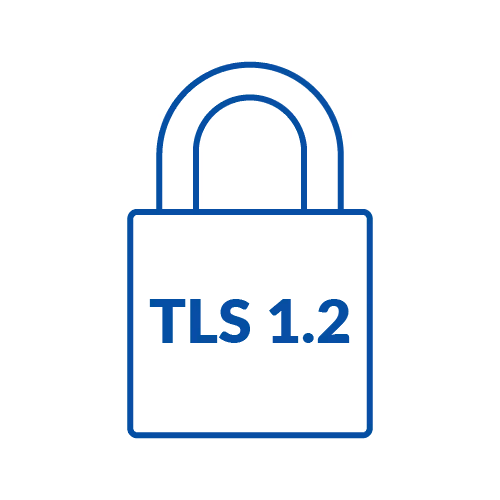A lock representing TLS 1.2 data transfer security.