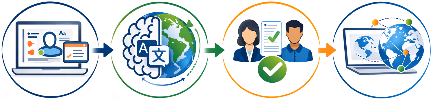 dominKnow | ONE Translation workflow: Create, Translate, Review, Deliver