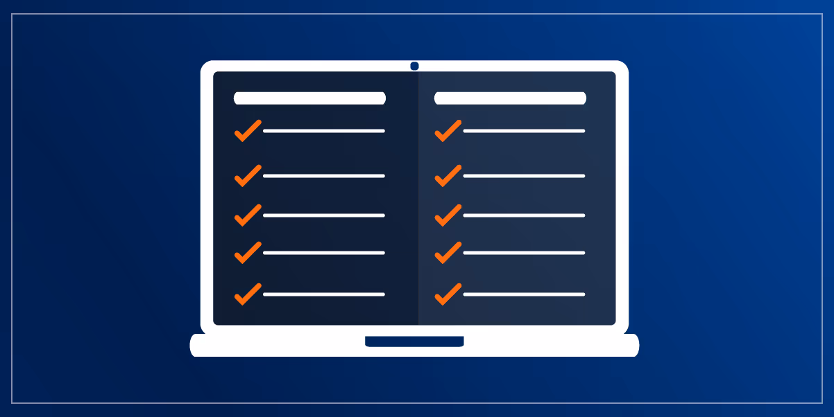 Illustration of a laptop computer with a checklist on the screen.
