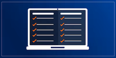 Illustration of a laptop computer with a checklist on the screen.