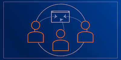Illustration of three people collaborating on an elearning project 