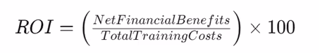 ROI = Net Financial Benefits divided by Total Training Costs X 100