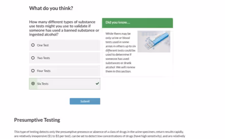 A screenshot of dominKnow | ONE multiple choice question and displaying unique custom feedback.