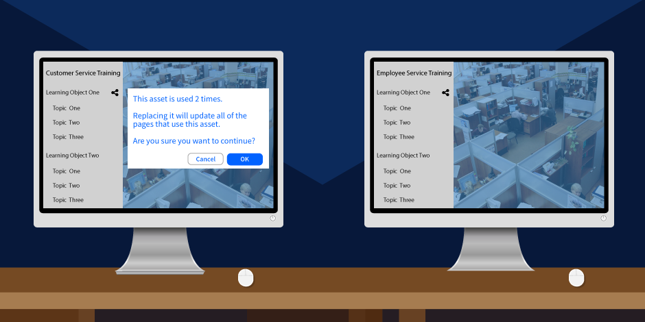 Sharing reusable Learning Objects across courses lets you create and edit content once and synchronize changes wherever the content is used in dominKnow | ONE.