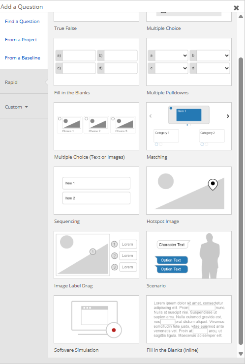 Screen shot of some of the dominKnow | ONE question types