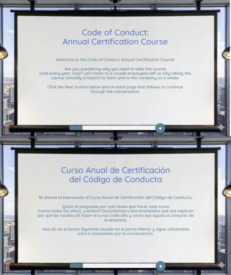 Code of Conduct Introduction page in English and Spanish