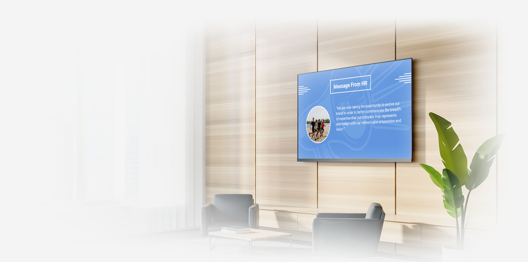 Office lobby with a digital screen