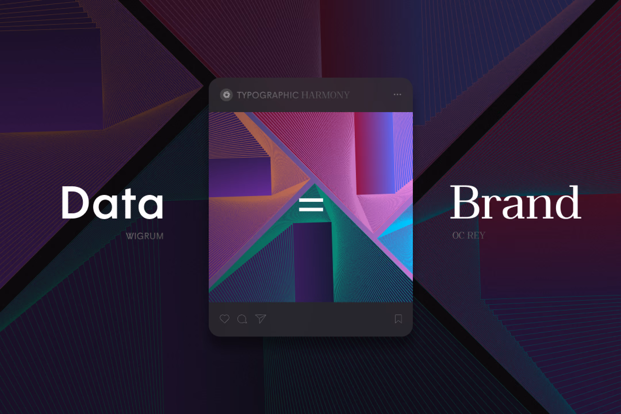 Colorful abstract geometric shapes with text Data = Brand centered on a dark background.