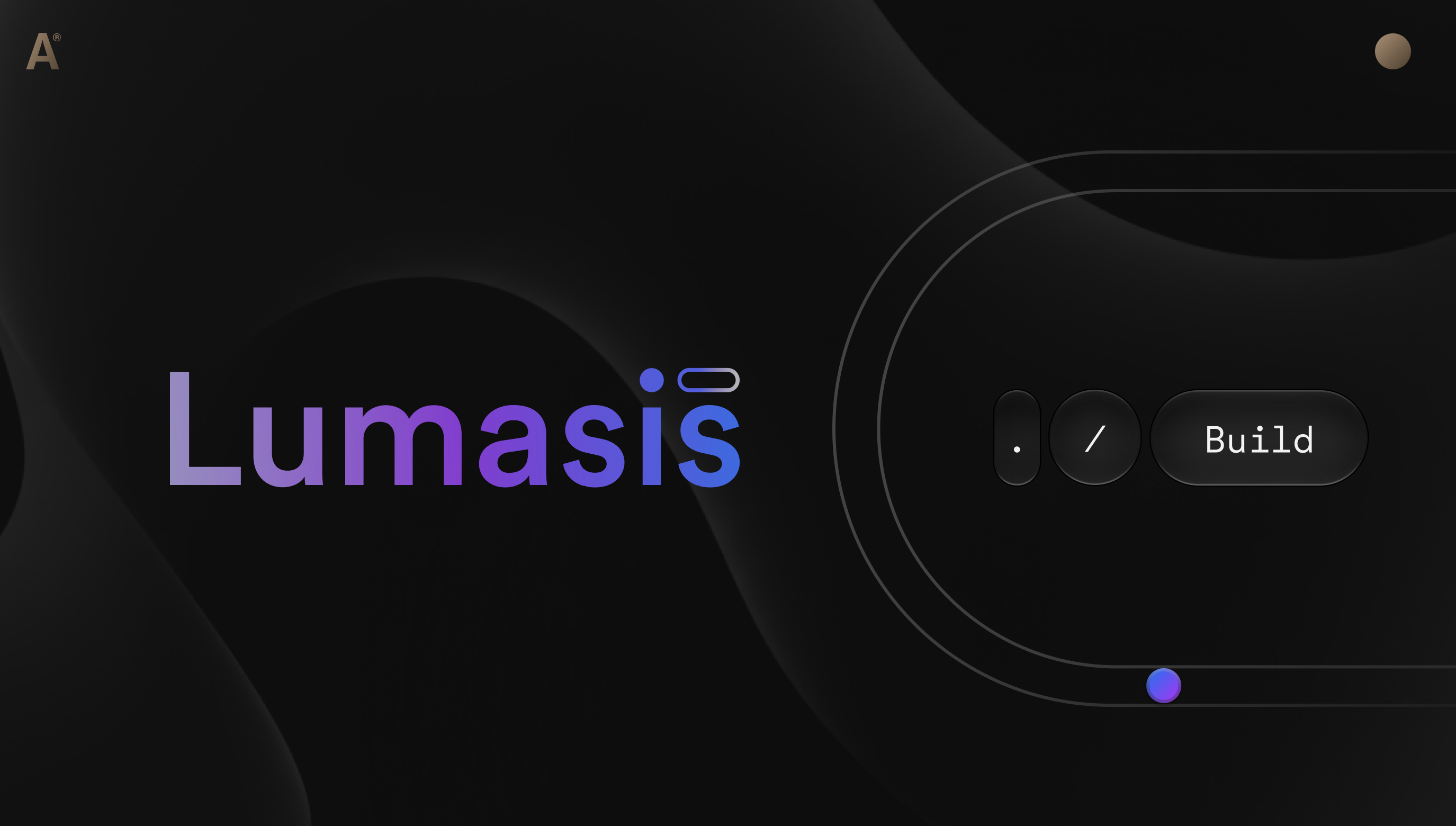 Lumasis case study cover — gradient wordmark and glass track UI on dark background