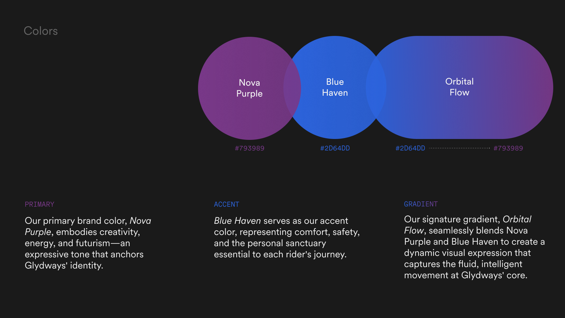 Glydways Brand Standards — color: Nova Purple and Blue Haven