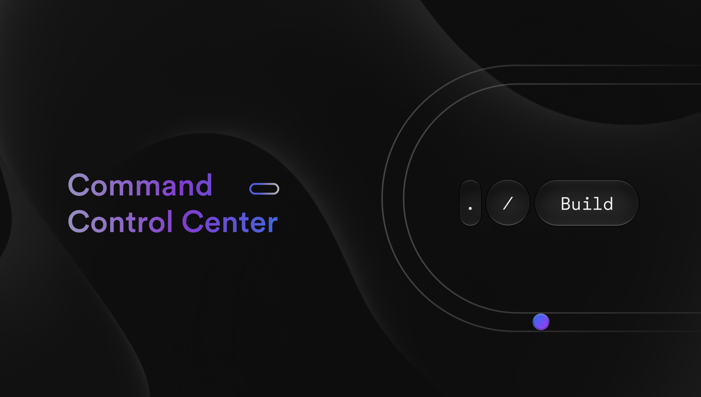 Command Control Center title card — gradient wordmark on near-black with glass controls and a guideway loop.