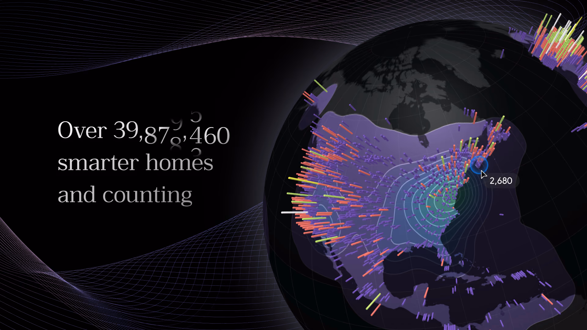 WebGL globe rendering device density across 39,878,460 Plume homes