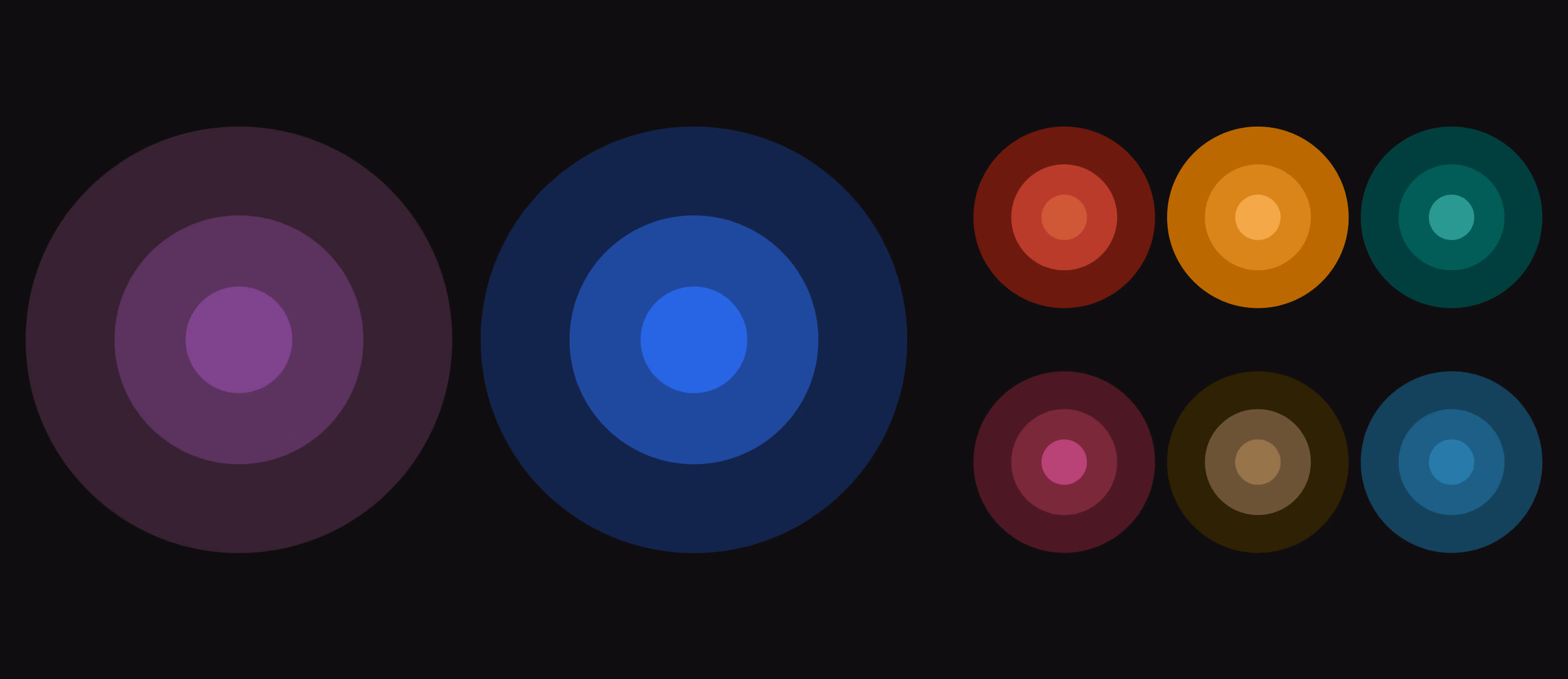 The Metro color system — eight line hues, each drawn as concentric rings stepping in lightness from the flat shade to the applied value.