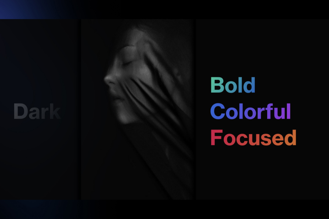 Bold, Colorful, Focused: three words in the Medusa gradients on black.