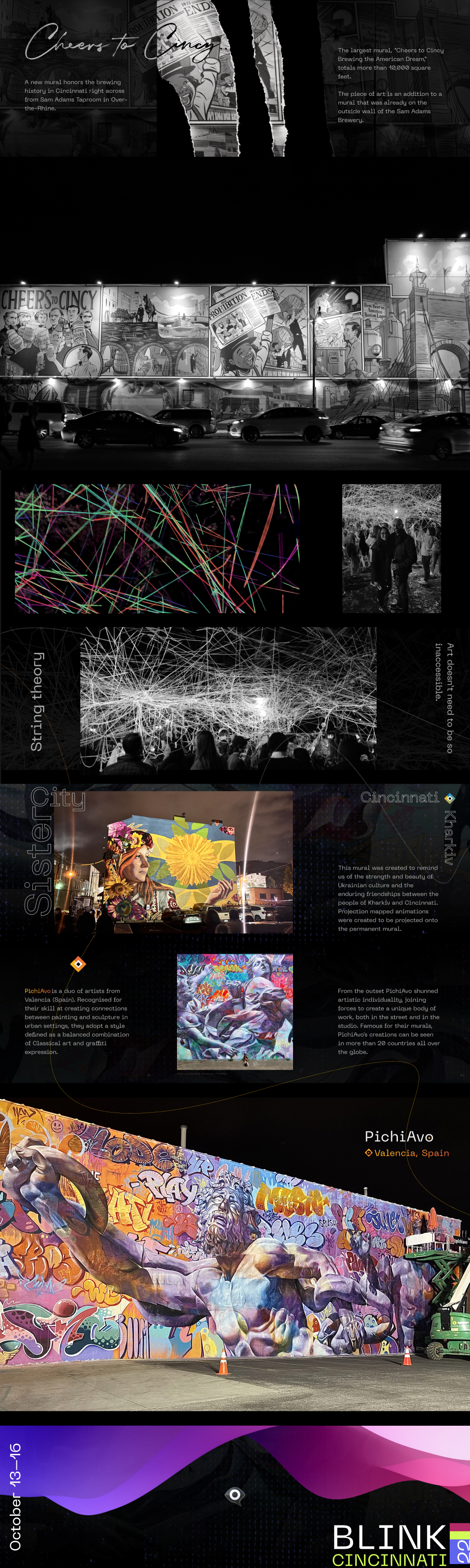Blink Cincinnati 2022: a long vertical series of murals, projections and light, October 13–16.