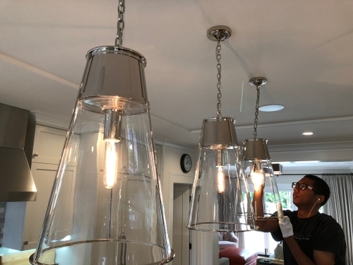 round glass chandelier