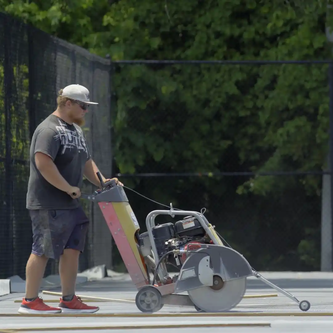 Tennis Court installation Construction site.