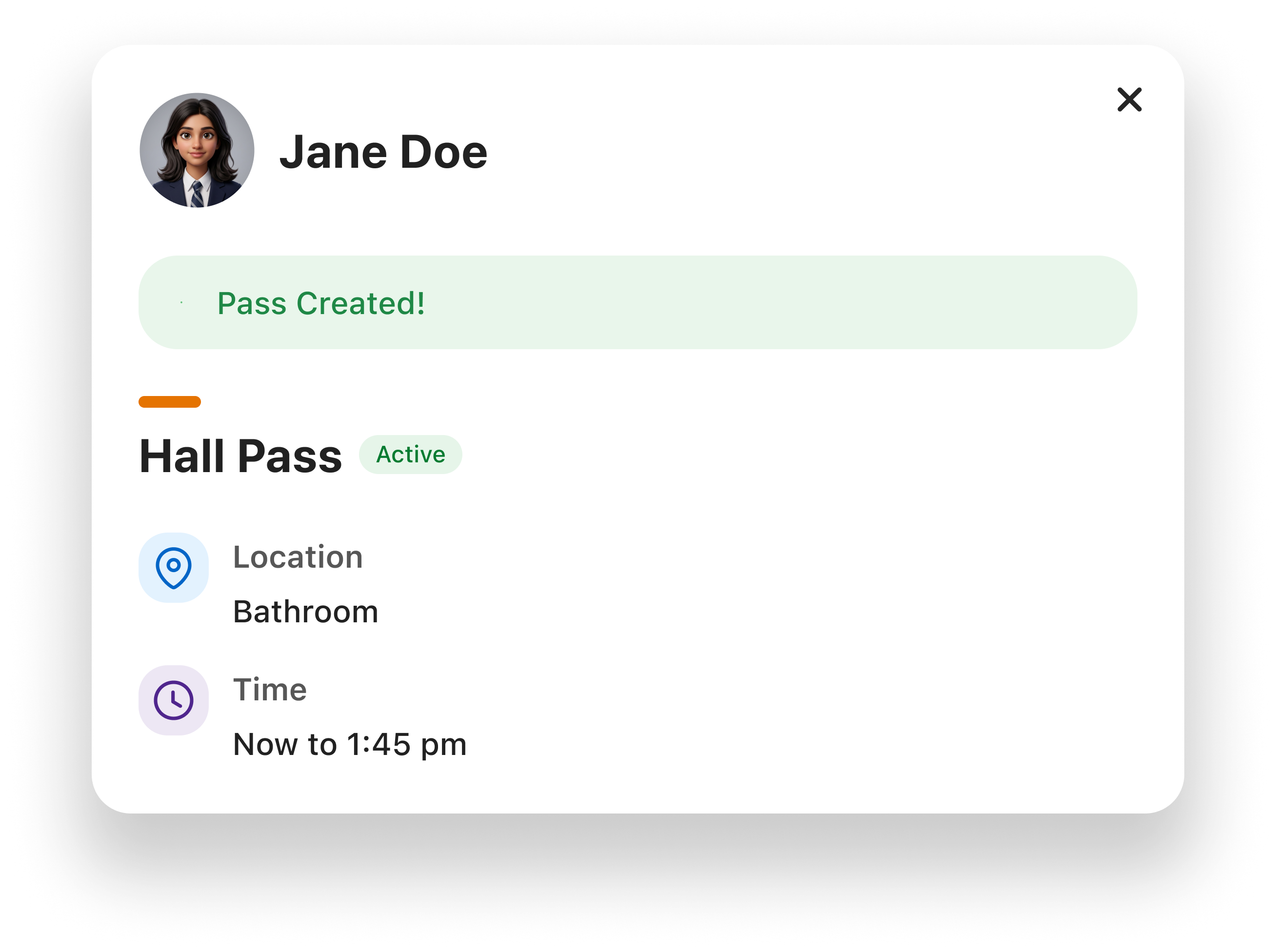 Hall pass created at a classroom kiosk