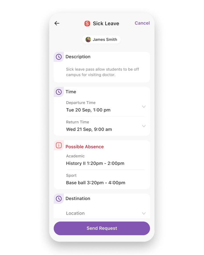 Parent logging a sick leave absence in the Orah Family app