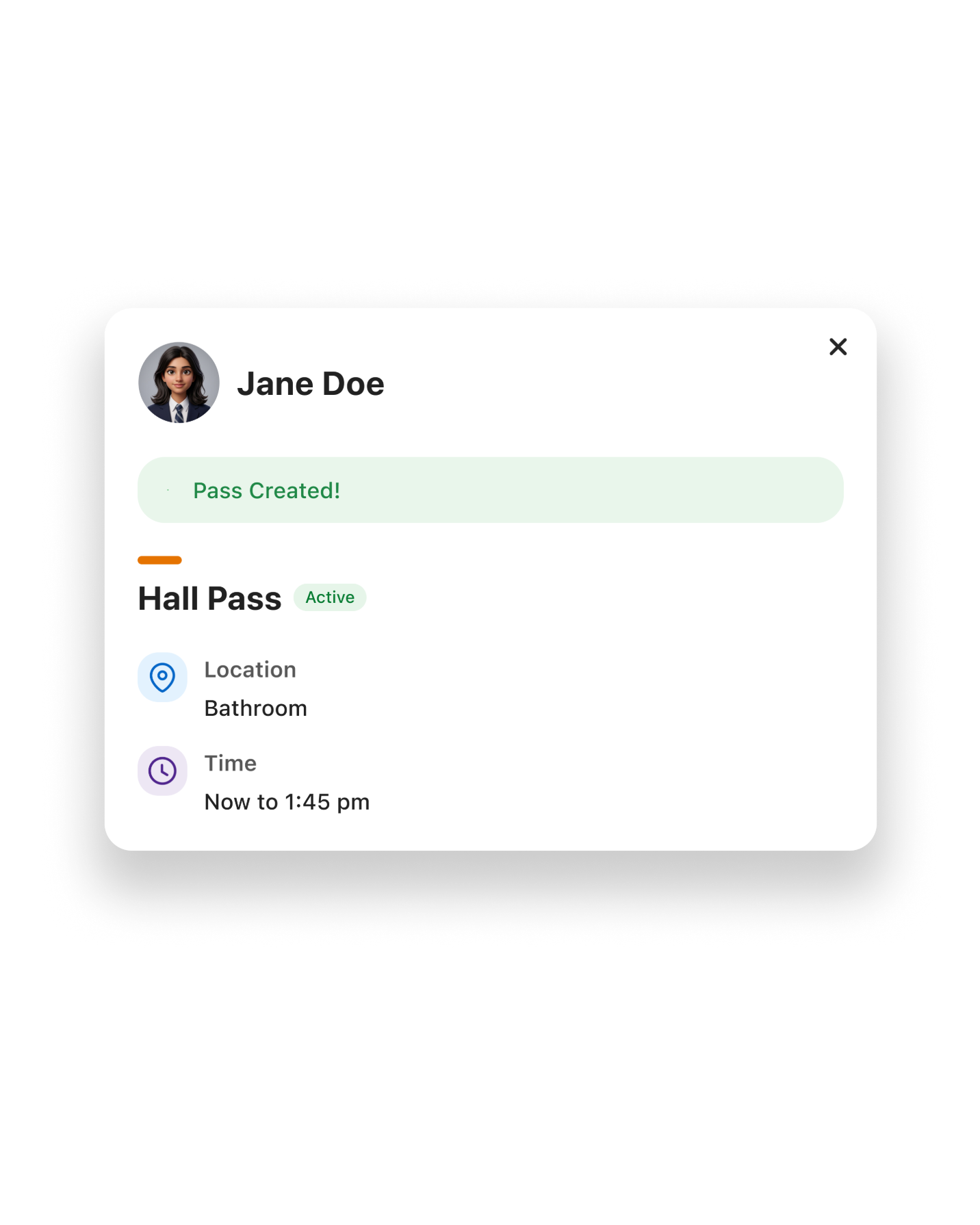 Hall pass created at a classroom kiosk