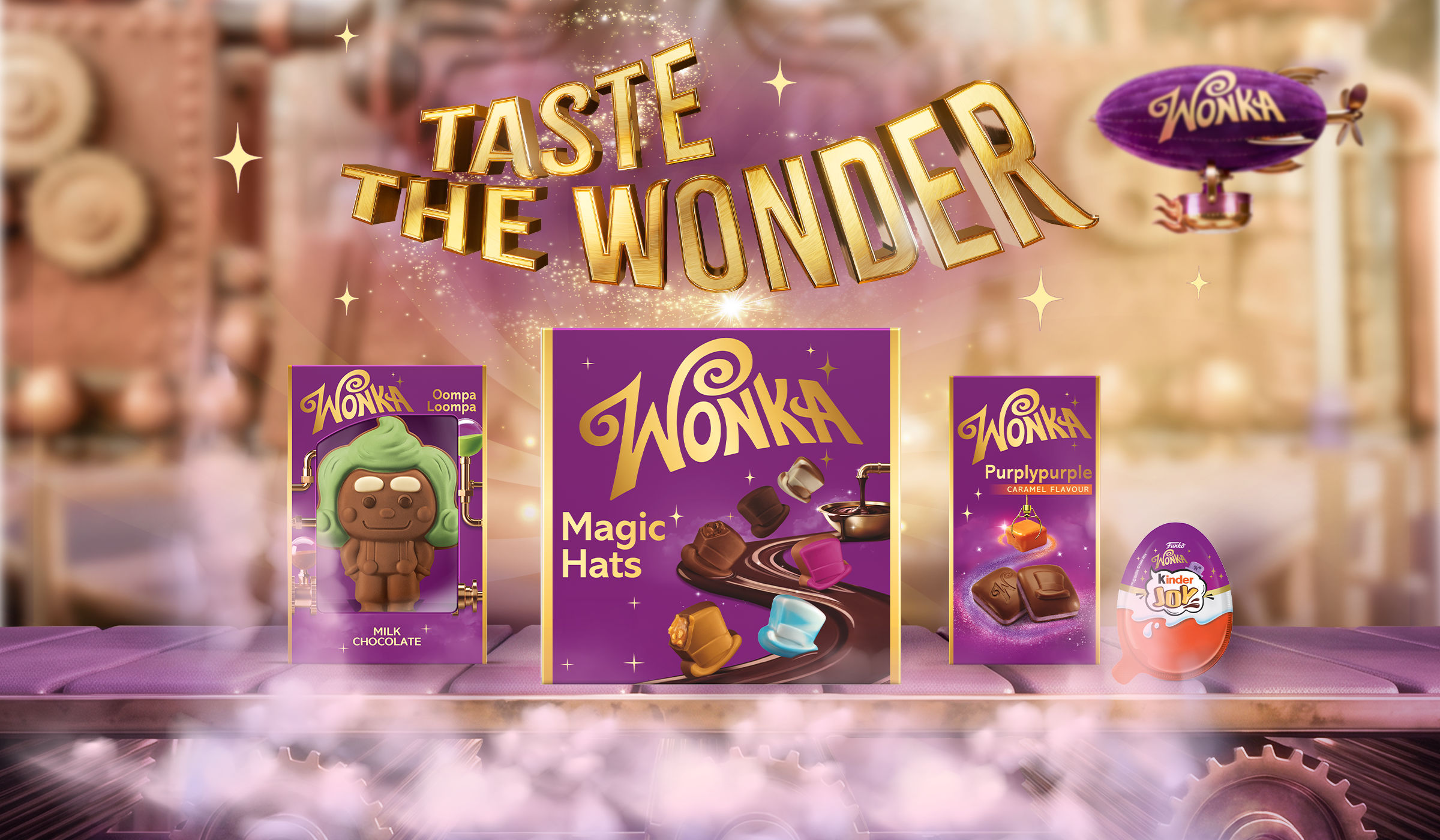 P&W Design supported Ferrero UK with the launch of the new Wonka range, bringing together Wonka confectionery and Kinder Joy within a magical retail campaign designed to capture attention and spark curiosity.