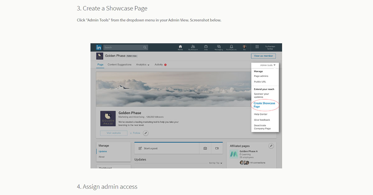 linkedin showcase page example