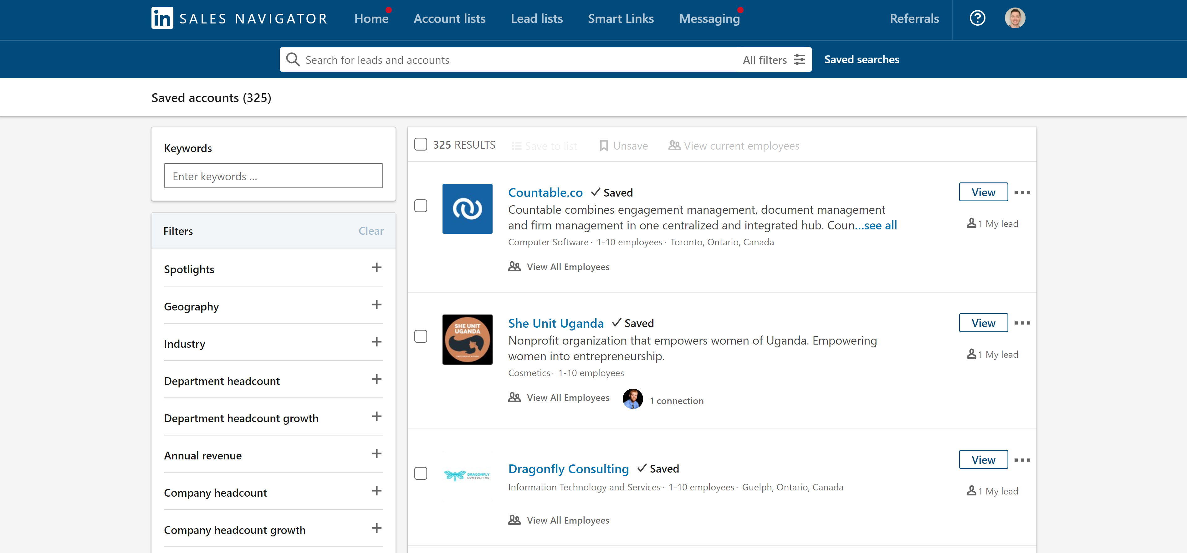 LinkedIn sales navigator account list