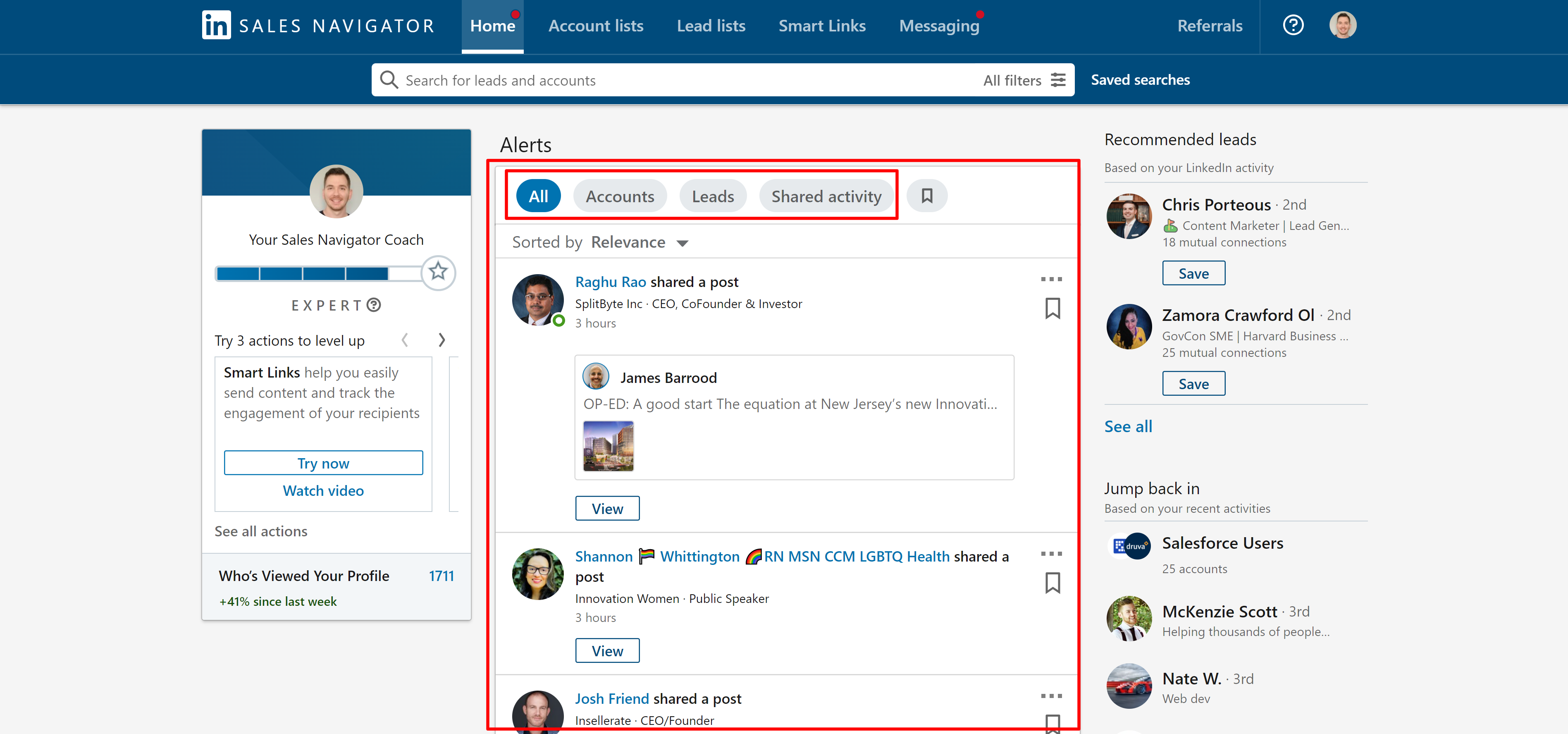 LinkedIn sales navigator newsfeed