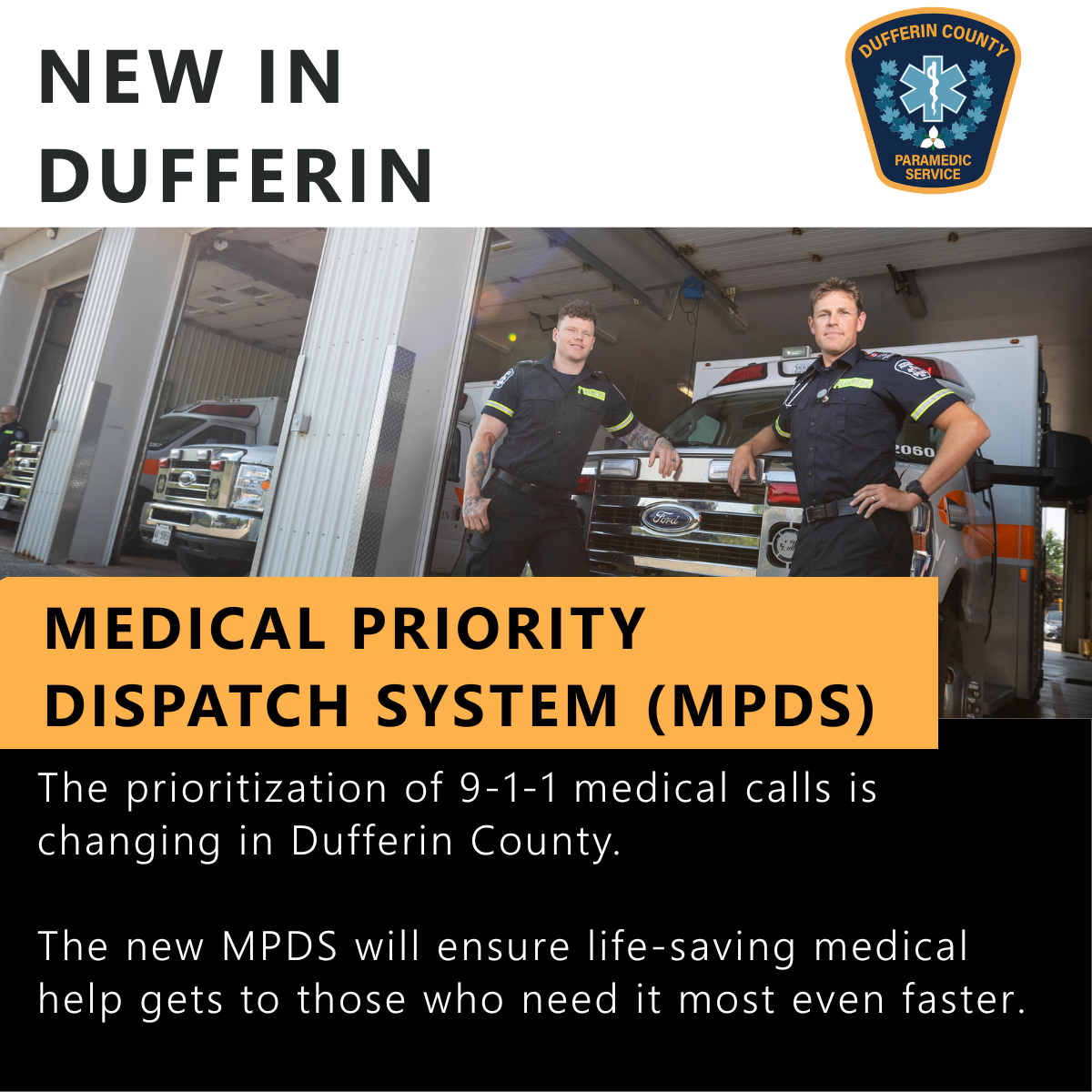 Dufferin County Changes to Medical Call Dispatch notice graphic