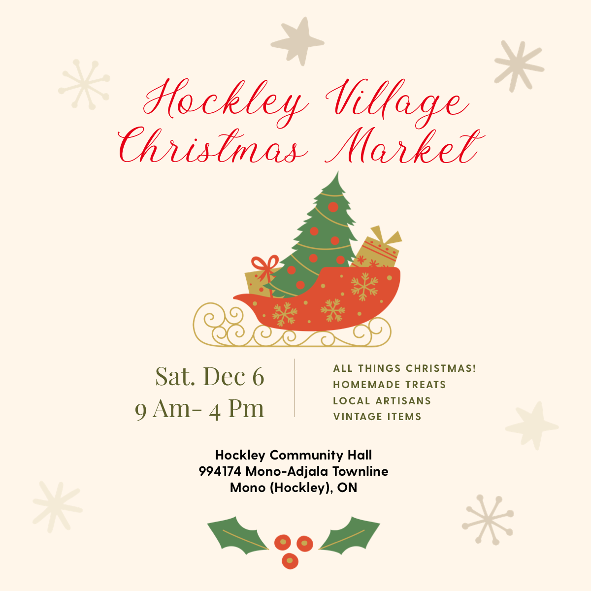 Hockley Village Christmas Market promotional graphic with event details