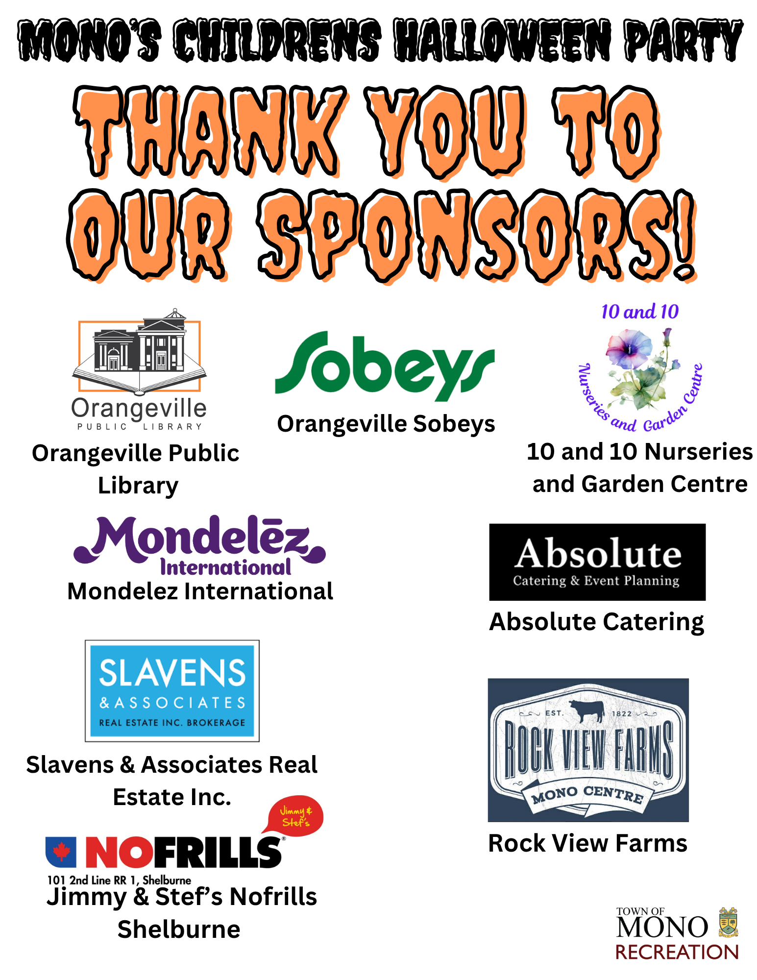 Thank you to the sponsors of the 2025 Children's Halloween Party poster