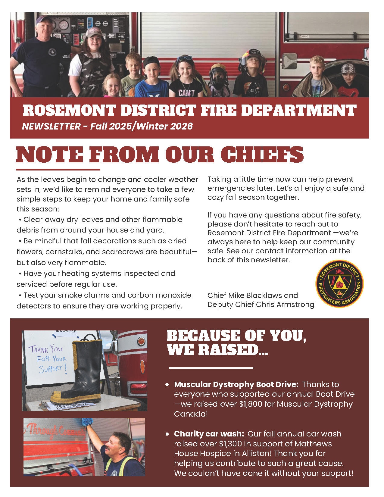 Cover Page from the Rosemont District Fire Department — Fall 2025/Winter 2026 Newsletter