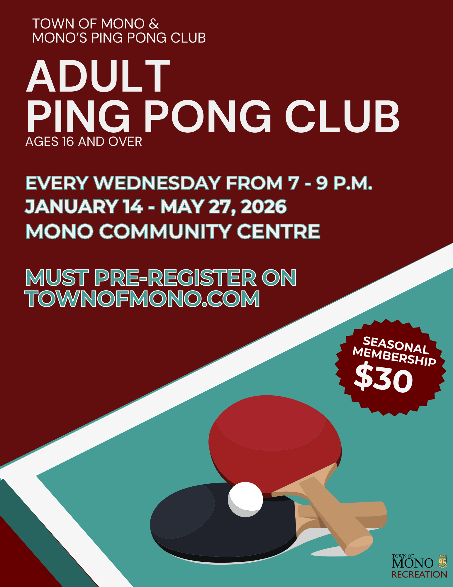 Adult Ping Pong Club Poster