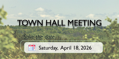 April 18, 2026 Town Hall Meeting save the date promotional graphic