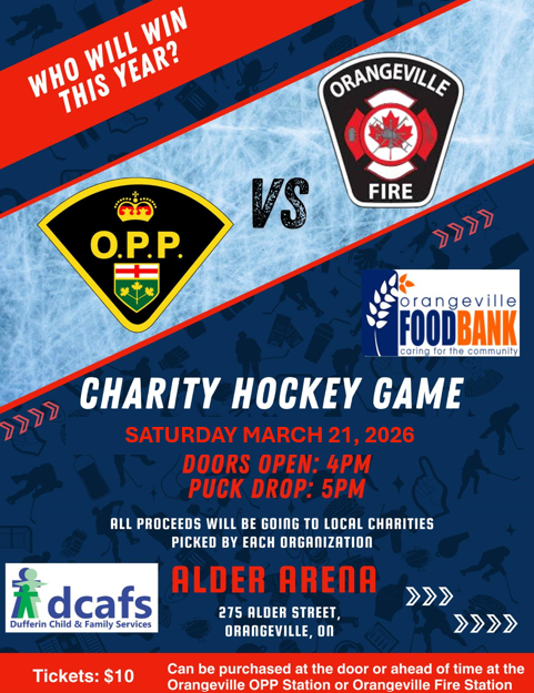 OPP Versus Orangeville Fire: Charity Hockey Game promotional poster
