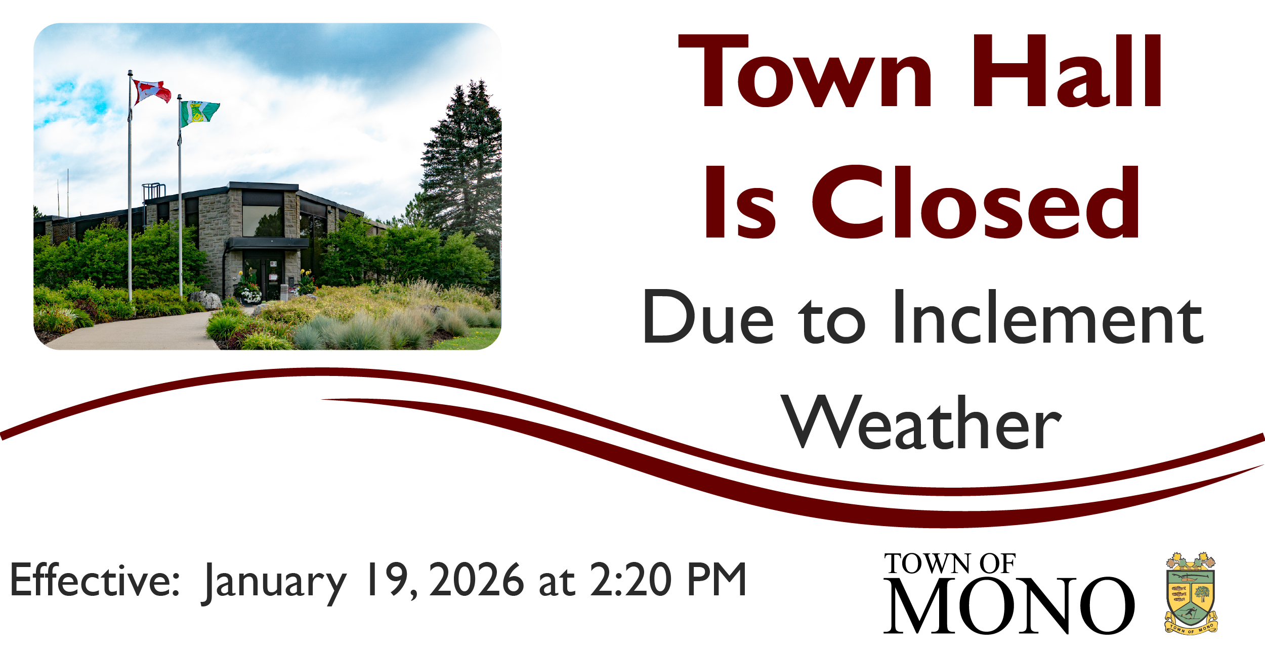 January 19, 2026 Town Hall Closure Notice Graphic